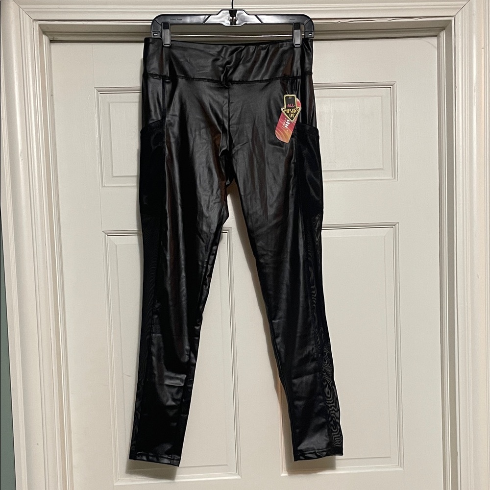 Faux leather and mesh Black fashion Leggings